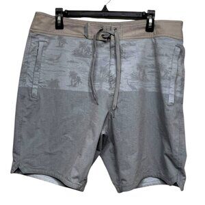 Marsh Wear Mens Gray Tropical Palm Print Hybrid Board Shorts 36 Ride The Tide